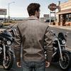 Men's Trendy Korean Style Faux Leather Asymmetrical Zipper Slim Fit Motorcycle Jacket for Spring & Autumn