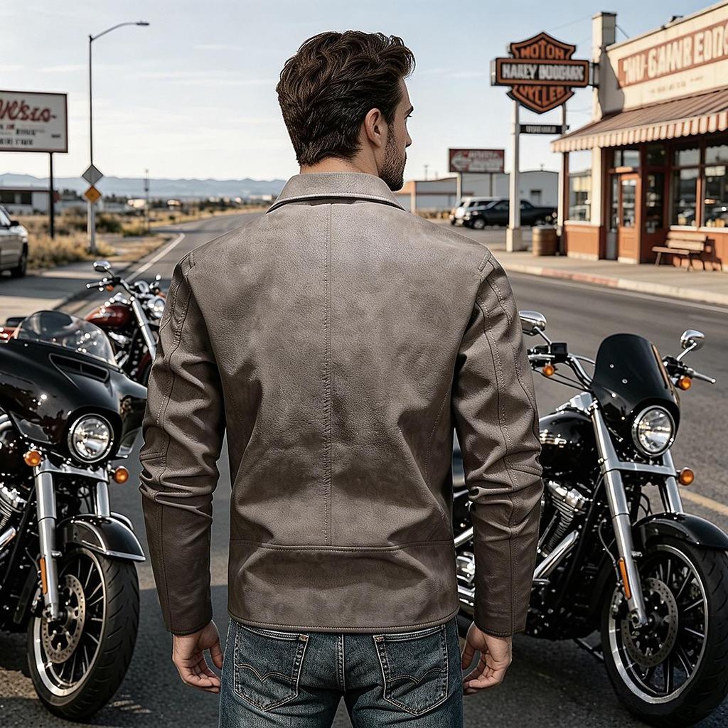 Men's Trendy Korean Style Faux Leather Asymmetrical Zipper Slim Fit Motorcycle Jacket for Spring & Autumn