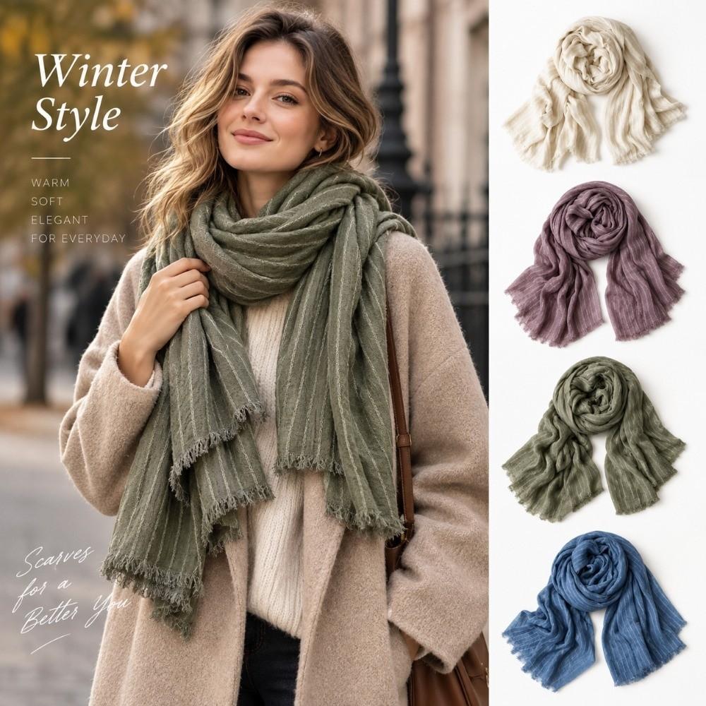 Lightweight Viscose Scarf Vertical Striped Neck Wrap All-Match Fringe Scarf Korean Style