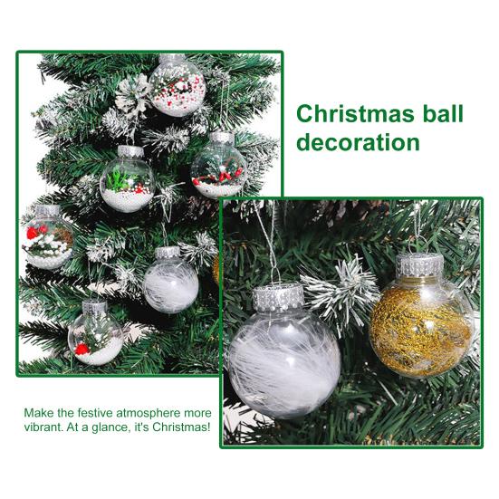 12 Pcs Clear Christmas Ball Ornaments 2.36" Shatterproof Plastic Hanging Xmas Tree Baubles Set with Stuffed Decorations for Holiday Party Home Decor