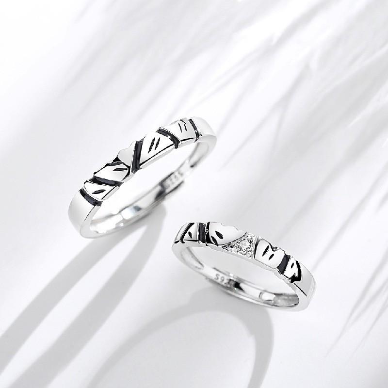 Adjustable Vintage Couple Rings Set Geometric Stone Design Unisex Retro Plated Matching Band Men Women