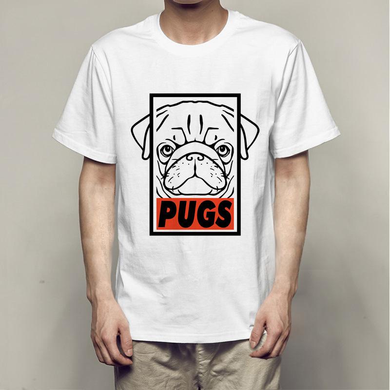 Summer Bago Dog Rock Pug Rock Printed Cotton Loose Round Neck Short Sleeve T-Shirts Men’s