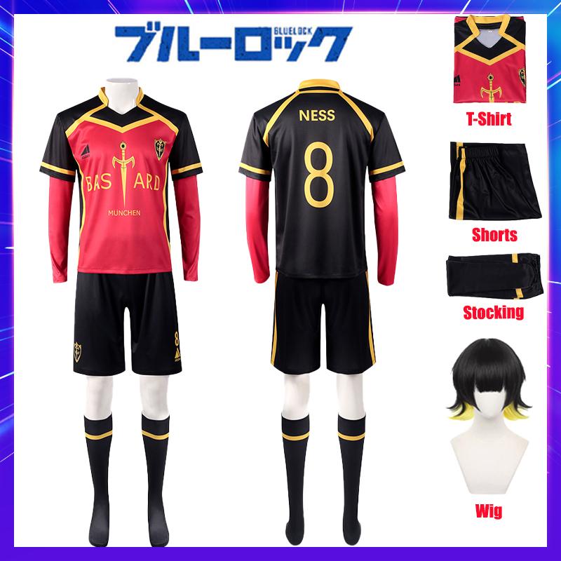 

Аніме Blue Lock Костюм для косплею Кайзер Несс Ісагі Курона Хіорі Футбольна форма Перука Бастард Мюнхен Німецька команда Червоно-чорна Джерсі S сірий