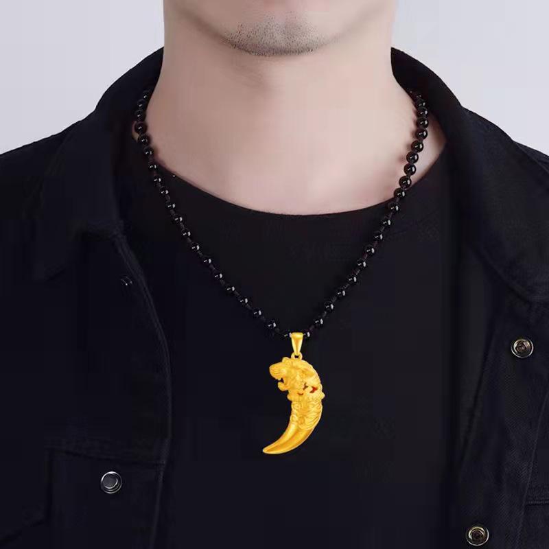 Vietnam Gold Tiger Tooth Pendant: Brass Gold-Plated Dominant Men's Fashion Accessory Gift