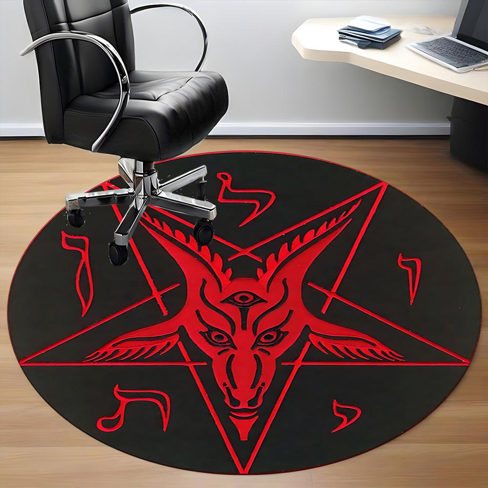 1pc Baphomet Symbol Office Round Area Rug, Under Office Chairs Bedroom Living Room Home Decor, Room Deco, Available In Various Sizes