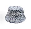 Coach Signature Chambray Klobouk Bucket, Praná Světle Modrá Tónová Monogram 100% Bavlna Široký Okraj Vintage Ochrana proti UV Ležérní Rybářský Klobouk CI497