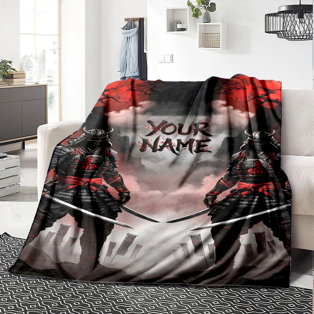 Name Custom Japanese Samurai Print Flannel Blanket High Quality Warm Comfortable Cover for All Seasons Perfect for Gifts Home Decor