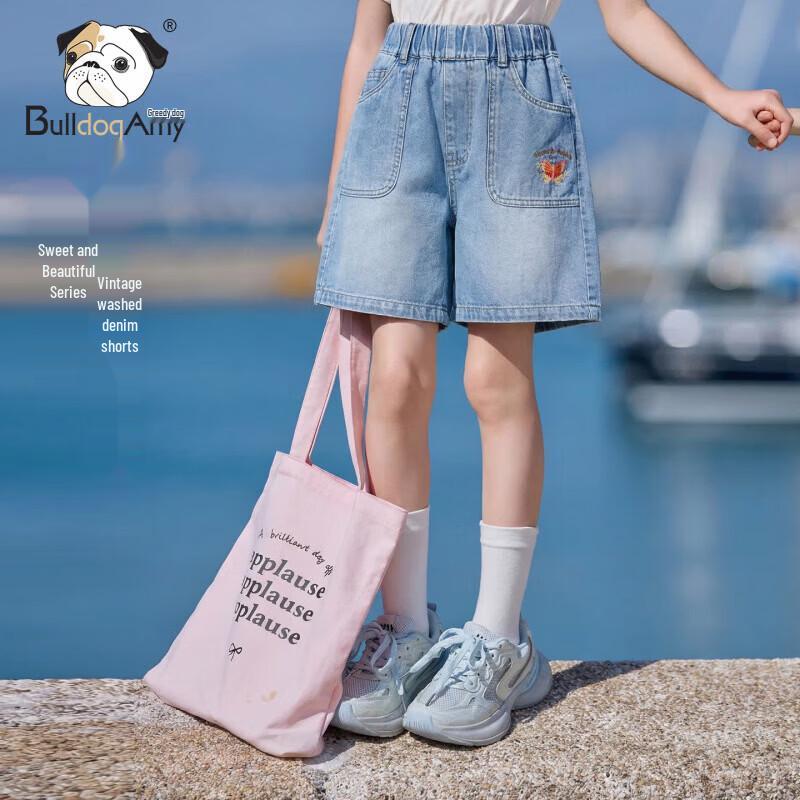 CHANZUIGOU Girls  Retro Butterfly Embroidered Denim Shorts 150 cm