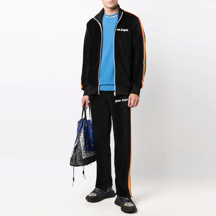 Palm Angels PA Rainbow Chenille Track Jacket Black Men Outerwear PMBD001F21FAB0081001