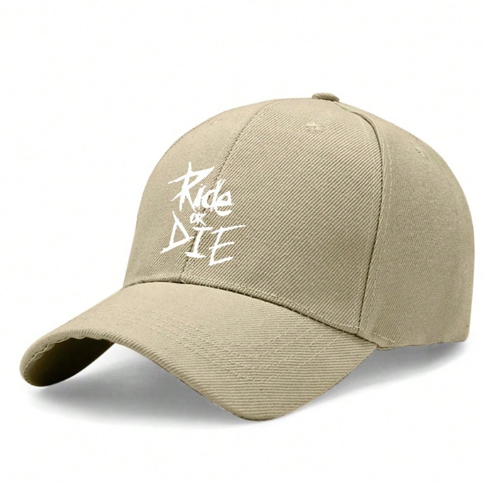 [Light Beige Baseball Cap] Ride Or Die Letter Print Polyester Adjustable Breathable Casual Streetwear Outdoor Sports Dad Hat For Men Women