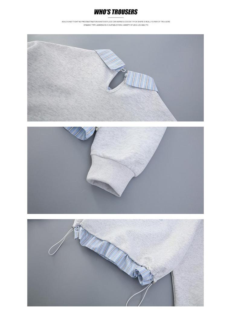 Girls' 2025 Autumn/Winter POLO-Style Two-Piece Sweatshirt for Middle Schoolers