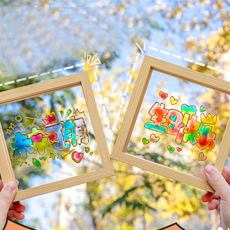 Handprint Art Craft Set Glass Painting Supplies With 6 Color Paint For Mothers Fathers Grandparents Birthday Christmas