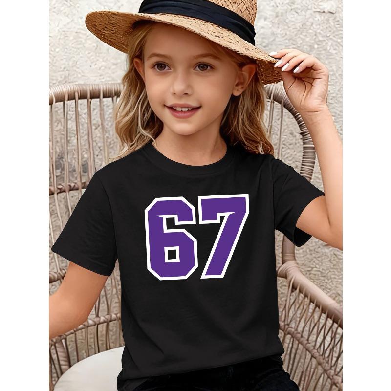 European Sizes Number 67 Shadow Cute Girl's Short Sleeve Children's Clothing Summer Outfit, Breathable Comfortable Fashionable Girls' T-shirt