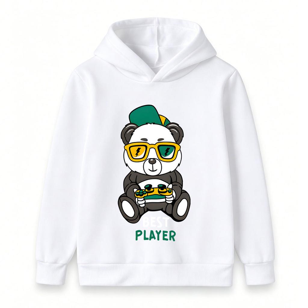 Kids Boys Girls Pullover Hoodie, Cool Gaming Panda Best Player Print Casual Long Sleeve Hooded Sweatshirt for Little Game Lovers Daily Wear Outdoor