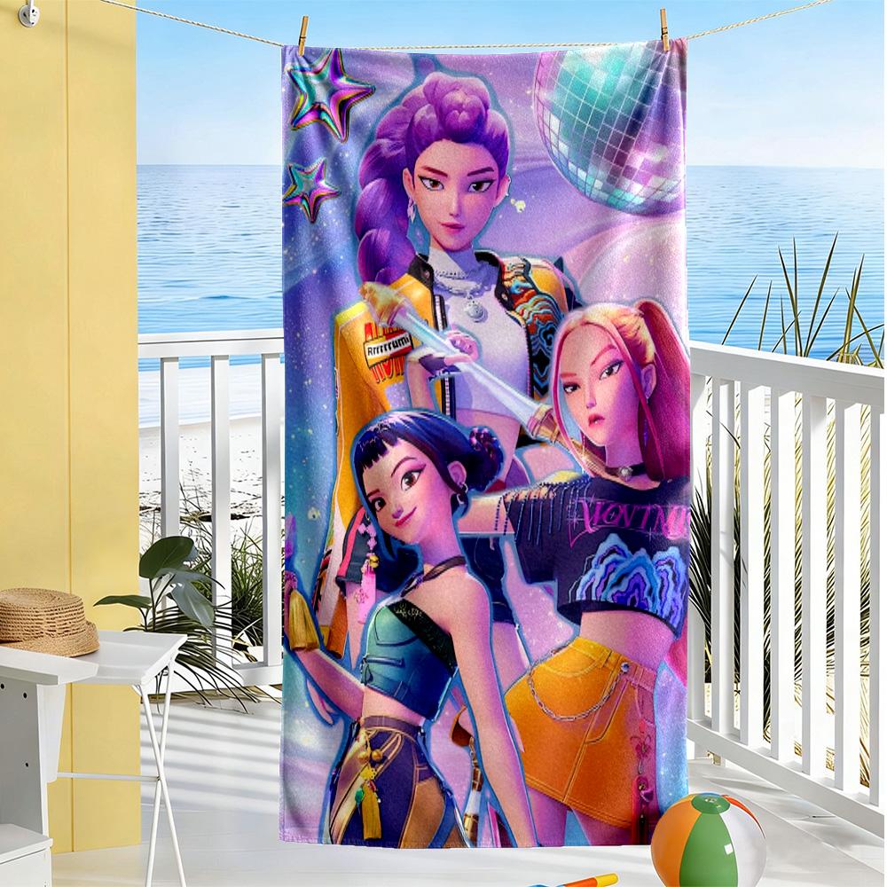 Kpop Demon Hunter Girls Beach Towel High Absorbency & Quick-Dry Comfortable Lightweight Suitable for Swimming, Gym, Camping, Yoga Vacation