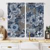2Pcs Blue & White Floral Print High-Definition Digital Curtains - Double Fan Design, Semi-Transparent, Machine Washable Polyeste