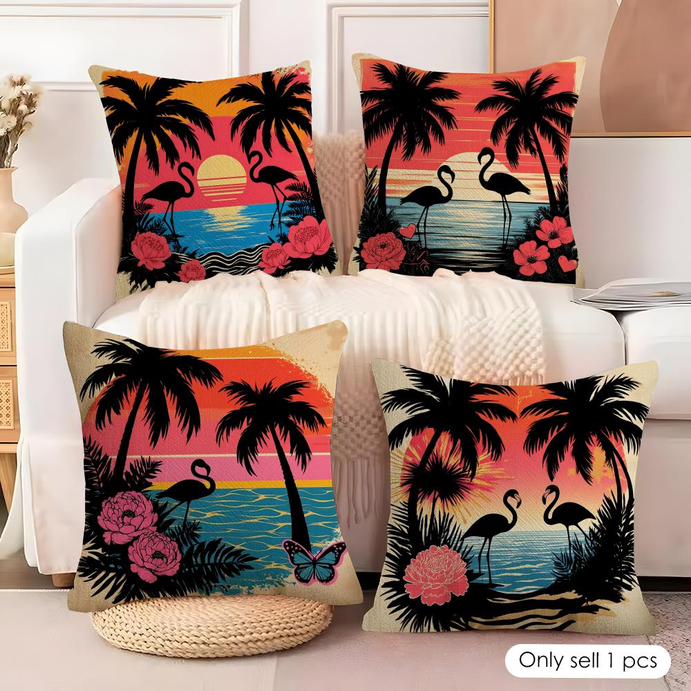 Tropical Palm Flamingo Cushion Cover Soft Plush Fabric DoubleSided Printed Cushion Covers for All Seasons Modern Home Decor