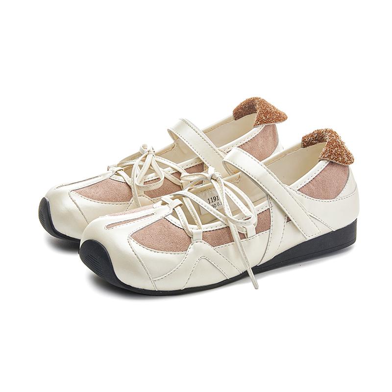 

Мода 2025 Новые женские туфли Мэри Джейн на плоской подошве Нескользящие балетки на шнуровке для женщин Большой размер Квадратный носок Женская обувь 35 бежевый