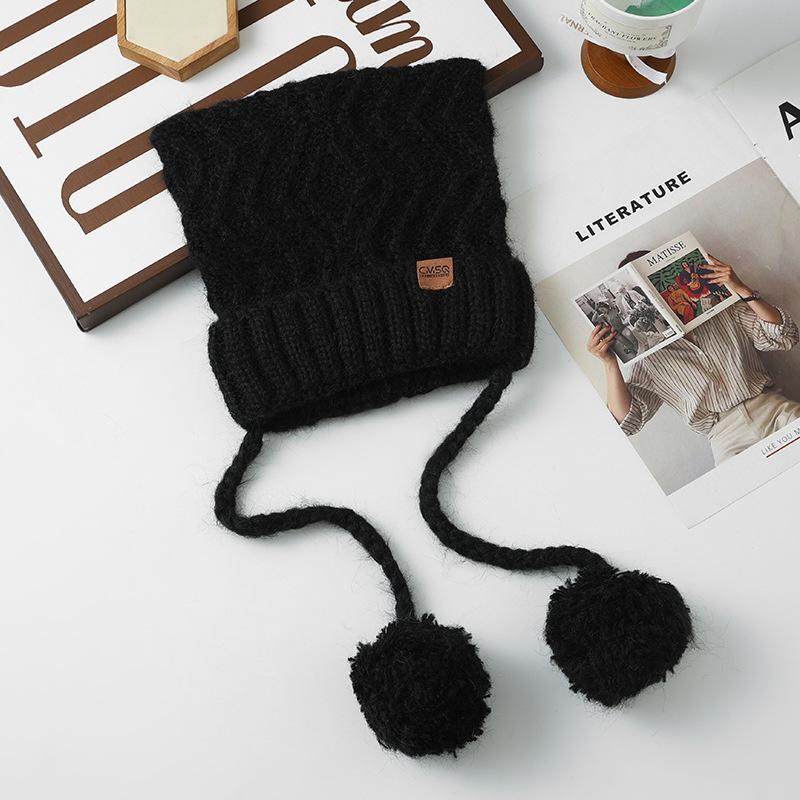 Sweet and Cute Cat Ear Knitted Head Hat Autumn and Winter Fashion Versatile Warm Wool Hat Outdoor Cold Proof Hat Women