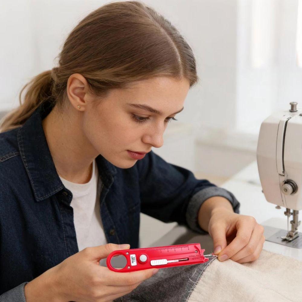 Built-In Ruler Needle Threader 4 in 1 Quick Threading Tool Automatic Threader for Elderly