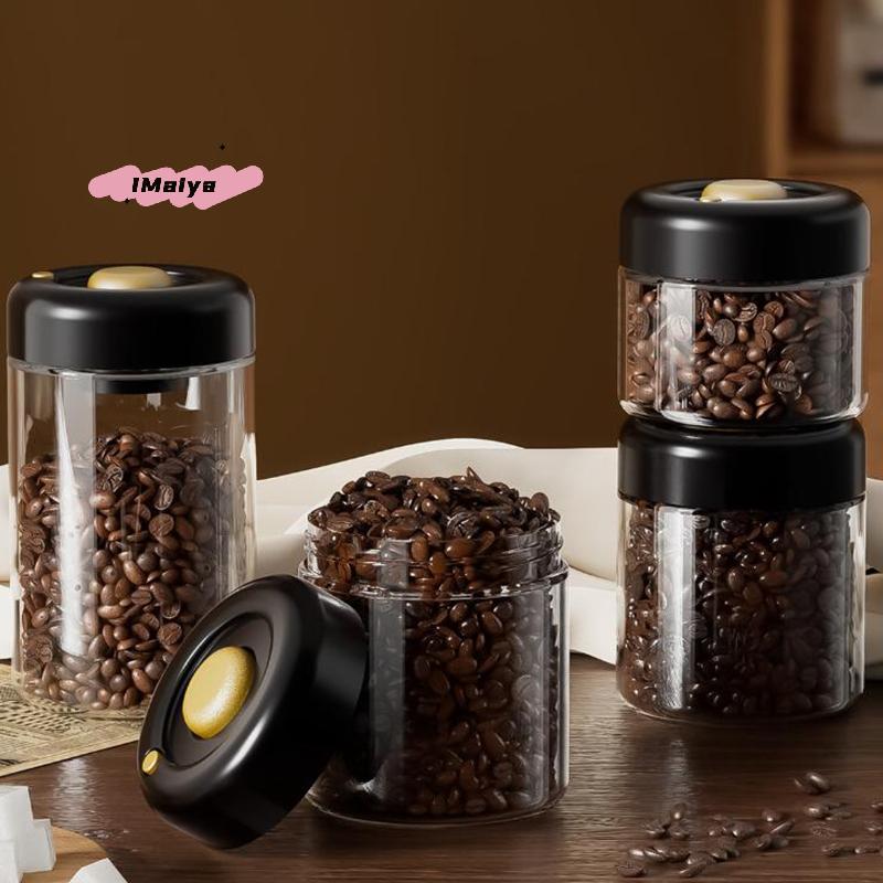 Transparent Glass Coffee Beans Storage Jar Vacuum Sealed Moisture-Proof Air Extraction Airtight Container for Household Food