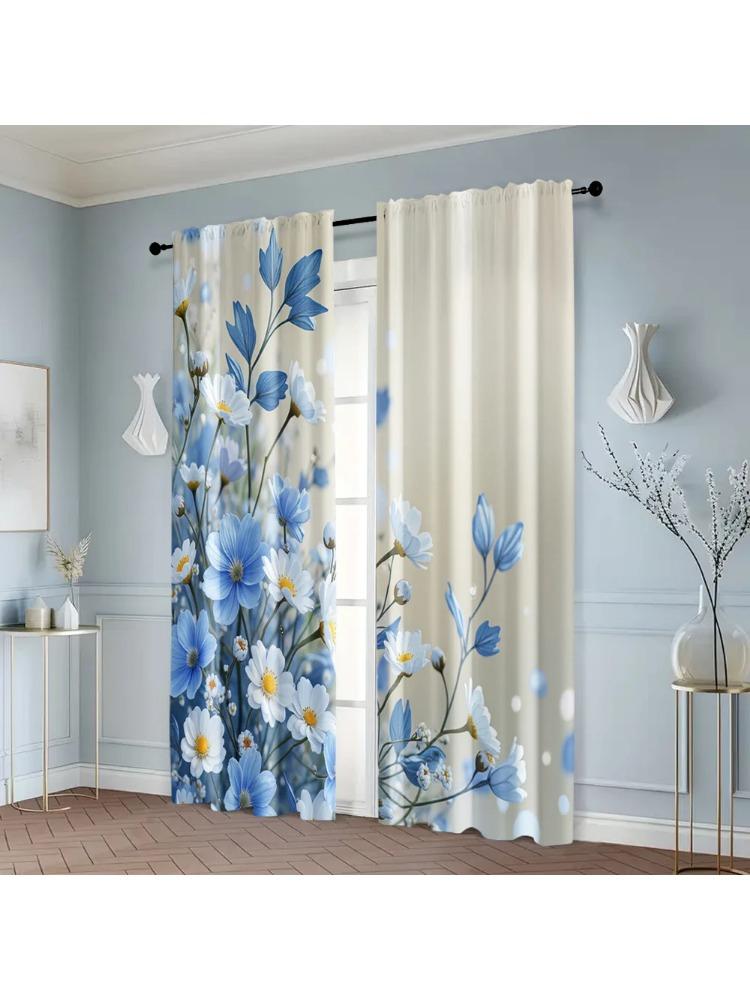

2pcs Window Curtain Rose Blue Chinese Painting Versatile 100% Polyester (without rod) Art Deco Festive Perfect for Bedroom 100*130 Grommet Top 1pcs