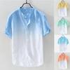 Short Sleeved Shirt Cool Breathable Comfortable Healthy Gradient Blue Hawaiian Beach Men's Cardigan Shirts