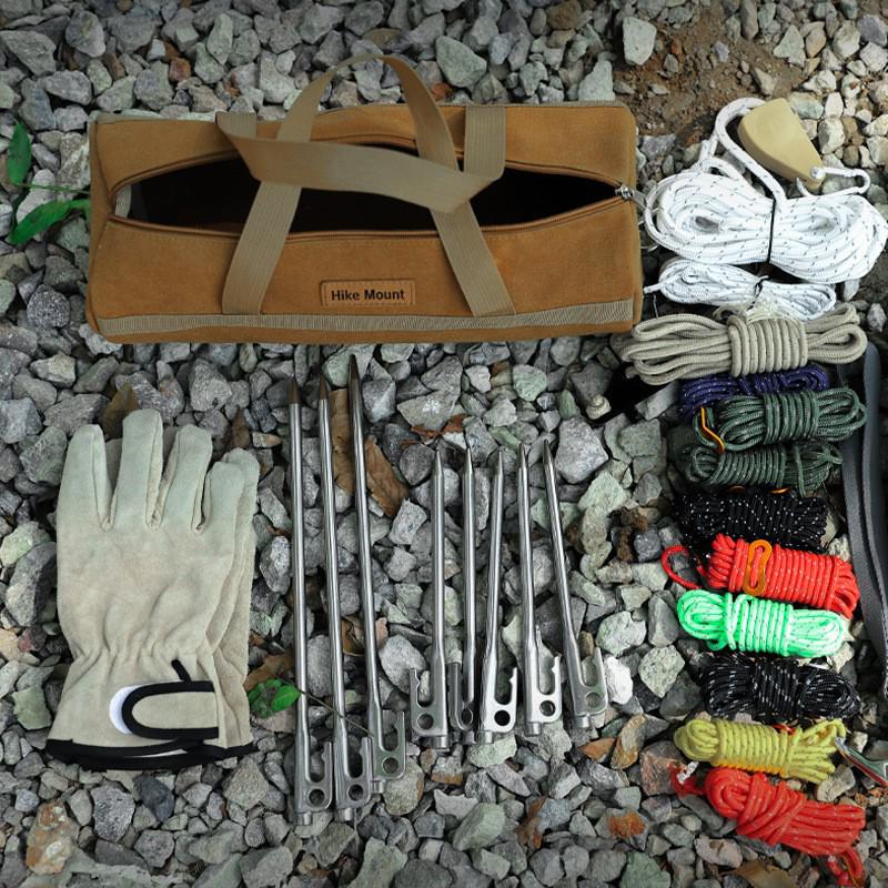 Portable Camping Tool Bag with Ground Stakes, Stake Hammer, and Wind Ropes