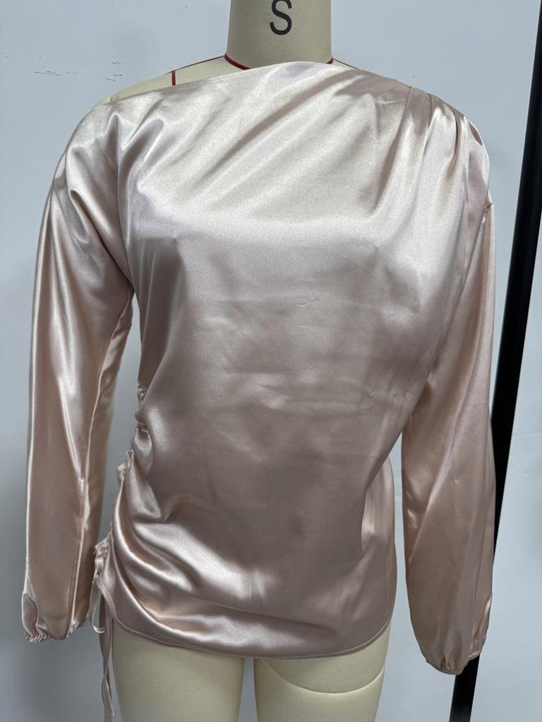 Asymmetrical Satin Blouse with Slanted Collar - Women's Spring/Autumn Collection