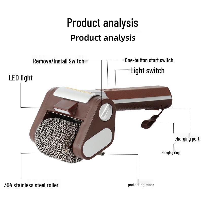 Rechargeable Stainless Steel Electric BBQ Brush with Light & Food-Grade Cleaning Roller