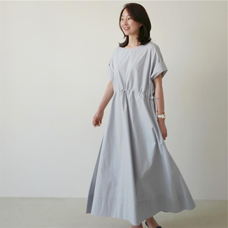 

Женское платье Johnature в Корейском стиле на шнуровке, летнее повседневное свободное женское платье с коротким рукавом M светло-синий