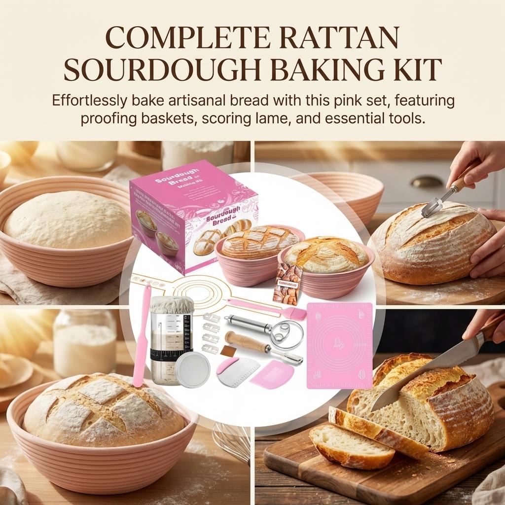 Bread Fermentation Baking Tool Set Including Cutter Rolling Pin Wicker Accessories For Home And Professional Use