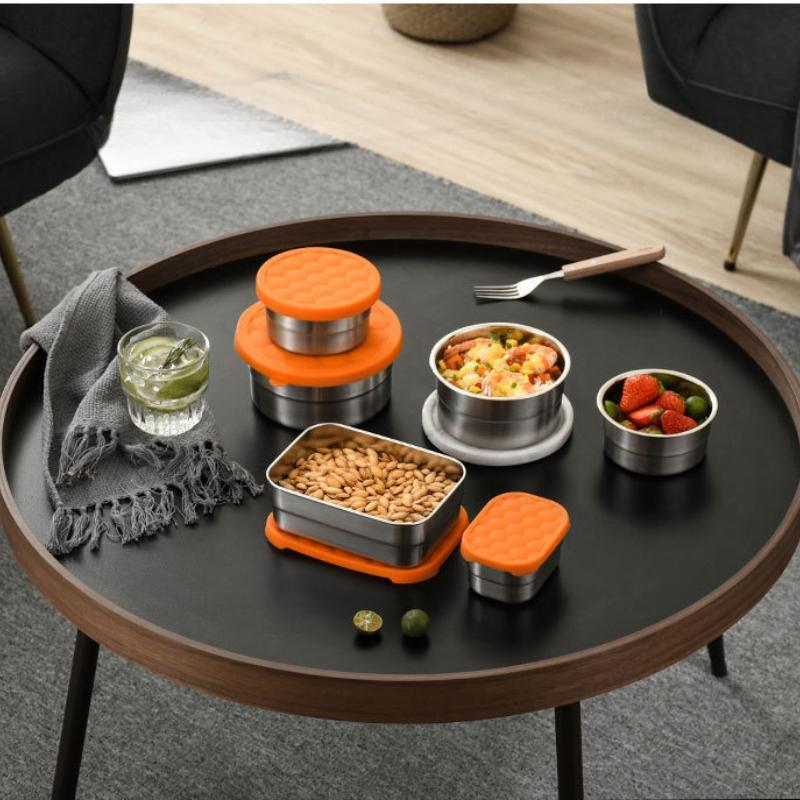Stainless Steel Food Storage Box with Silicone Lid Portable Lunch Fresh Keeping Box Refrigerator Freezer Kitchen Food Organizer