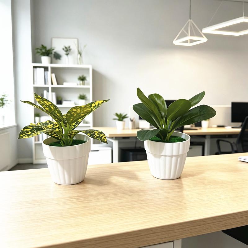 Artificial Small Green Plant Desktop Plant Pot With Wave Base For Office Decor And Home Living