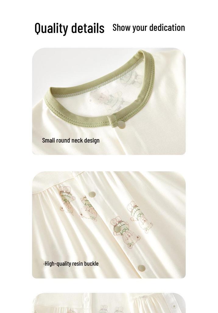 Cheng Bao Summer Baby Bodysuit Short Sleeve Modal Newborn Romper Pajamas