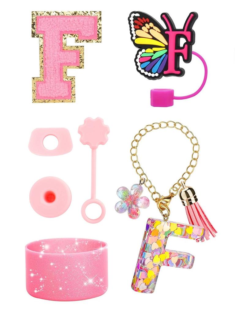 7PCS Cup Accessories Set for Stanley 30oz 40oz Tumbler Initials Silicone Straw Cover Cap Boot Letter Handle Charm Sticker