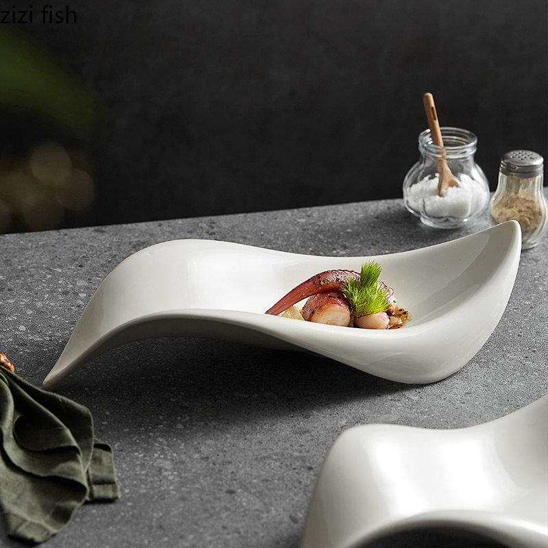 Irregular Leaf Shaped Ceramic Dinner Plate Fruit Dish Salad Bowl Sashimi Plates Western Food Plate Serving Plates Soup Bowl Tray