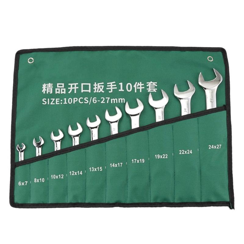 Comprehensive Manual Wrench Set Mirror Finish Double Head Open End Spanner Kit 6-24mm/6-27mm with Storage Rolling Bag