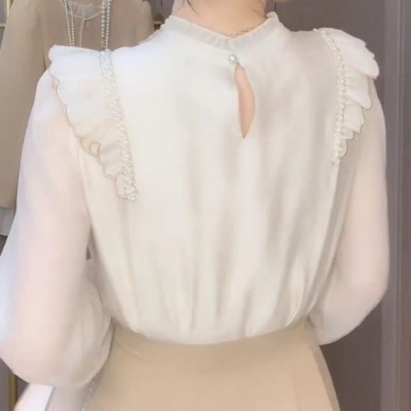 Wood Ear Edge Embroidered Top Spring New Fashion Temperament Loose Long Sleeve Solid Color Bottoming Shirt