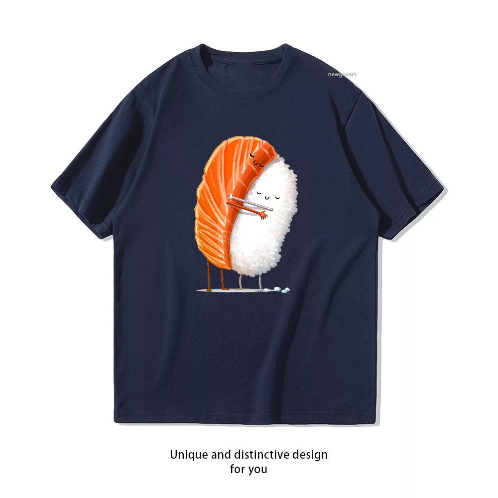 Funny Sushi Hug Japanese Harajuku Cartoon TShirt Women Unisex Casual Cotton Graphic T Shirts Classic Oneck Shirt