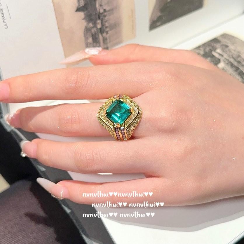 Lychee Frozen White Chalcedony Honeycomb Gemstone Ring Vintage Plated 18K Gold, Iris Purple Large Carat Zircon Ring