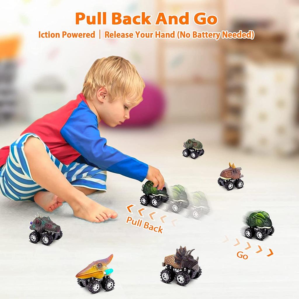 Dinosaur Toys for 3 Year Old Boys, Pull Back Dinosaur Toys, 6 Pack Set Car Toys, Christmas Birthday Gifts for Kids 1 2 3 4 5 6 Year Old Boys Girls