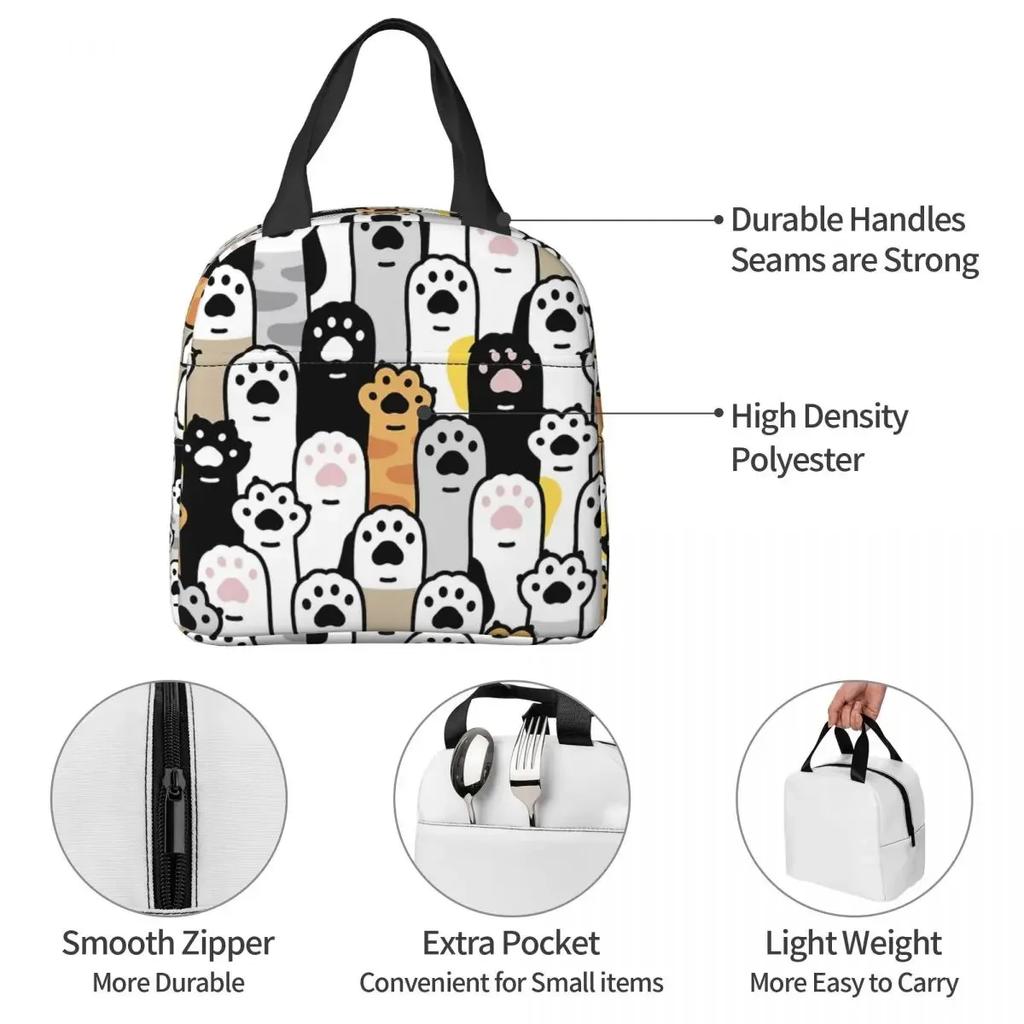 Stand Paws Insulated Lunch Bag Cat Women Kids Cooler Thermal Portable Box Ice Pack Tote