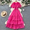 French V-neck red polka dot temperament dress women's summer waist and thin A-shaped cake dress dopamine style