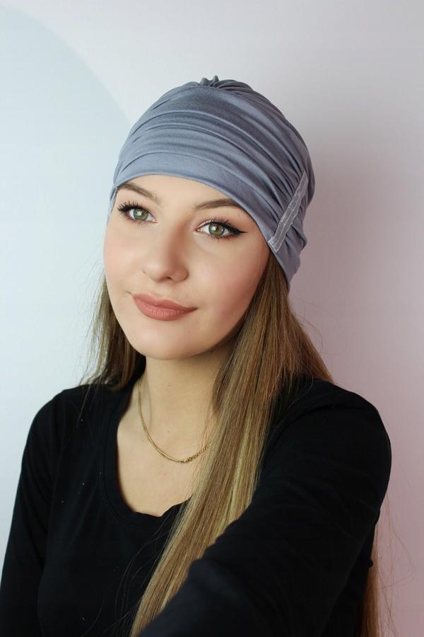Szary Turban Mona Z Bambusa Czapka Marszczona Także Po Chemioterapii