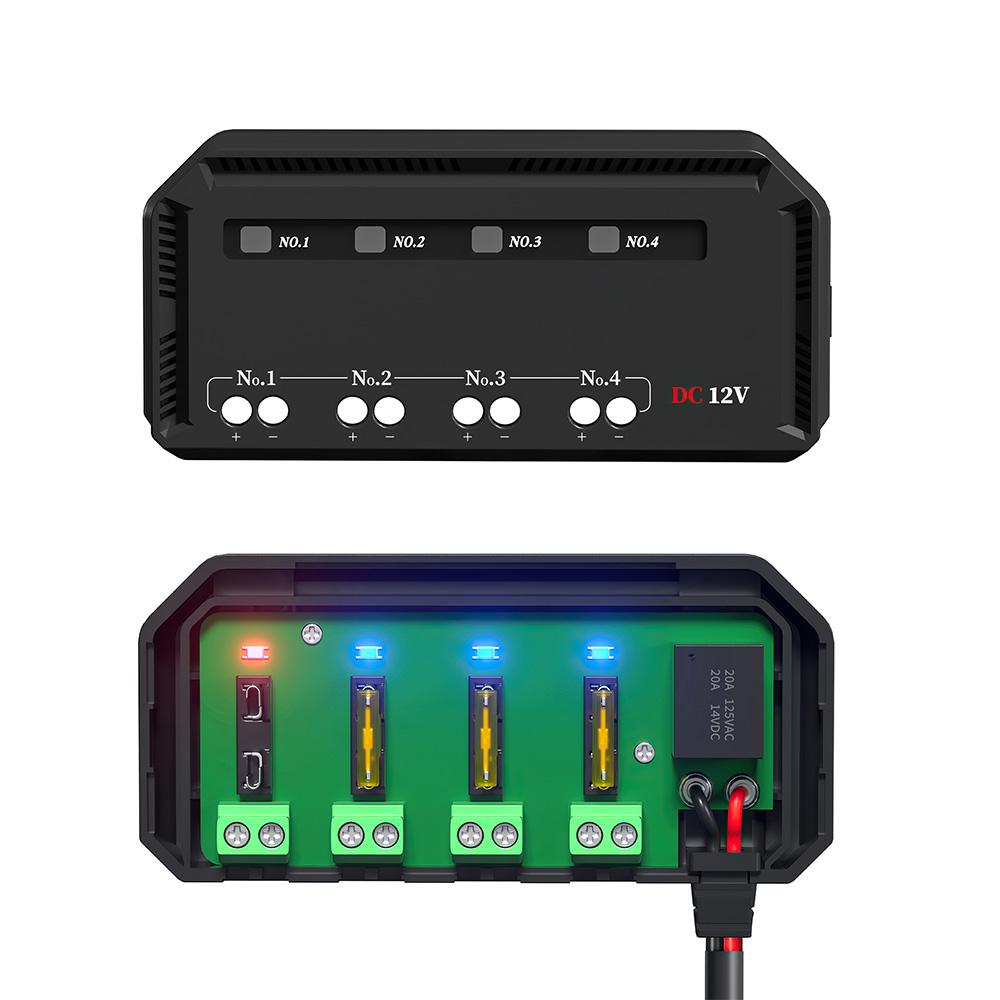 Scatola Fusibili e Relè a 4 Vie Cablaggio Rapido 12V 20A con Luce Indicatrice LED per Accessori Resistenti al Calore per Motocicletta Auto