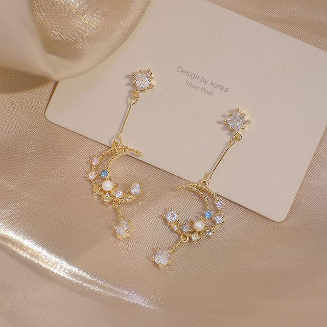 

Романтичные инкрустированные разноцветные Cz жемчужные лунные женские серьги-подвески из 14-каратного золота с прозрачным цирконием, подвеска на каждый день золотой