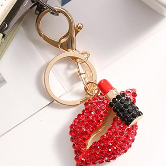 Rhinestone Lip Keychain Pendant Diamond Lip & Lipstick Bag Charm Sparkling Lip Pendant for Women Girls
