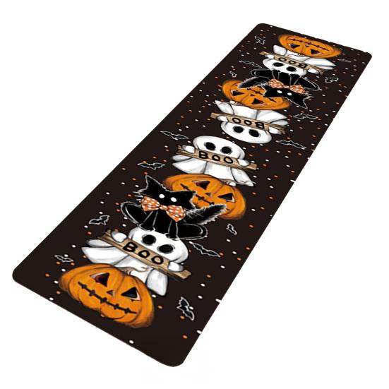 Yousheng Halloween Kitchen Rug, Pumpkin Bat Black Cat Non-slip Floor Mat, Spooky Entrance Rug, Festive Decorative Rug for Bedroom Living Room