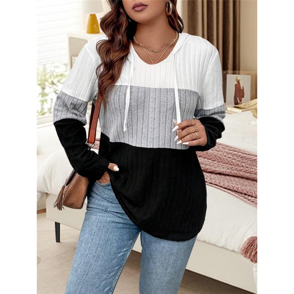 Women's plus size loose long-sleeved hooded sweatshirt